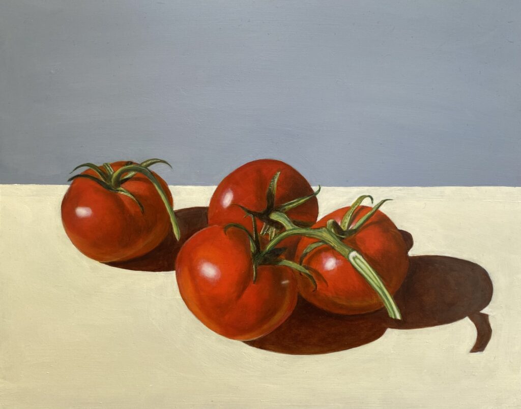 Olieverf schilderij van tomaten die rijpen in de zon | stilleven