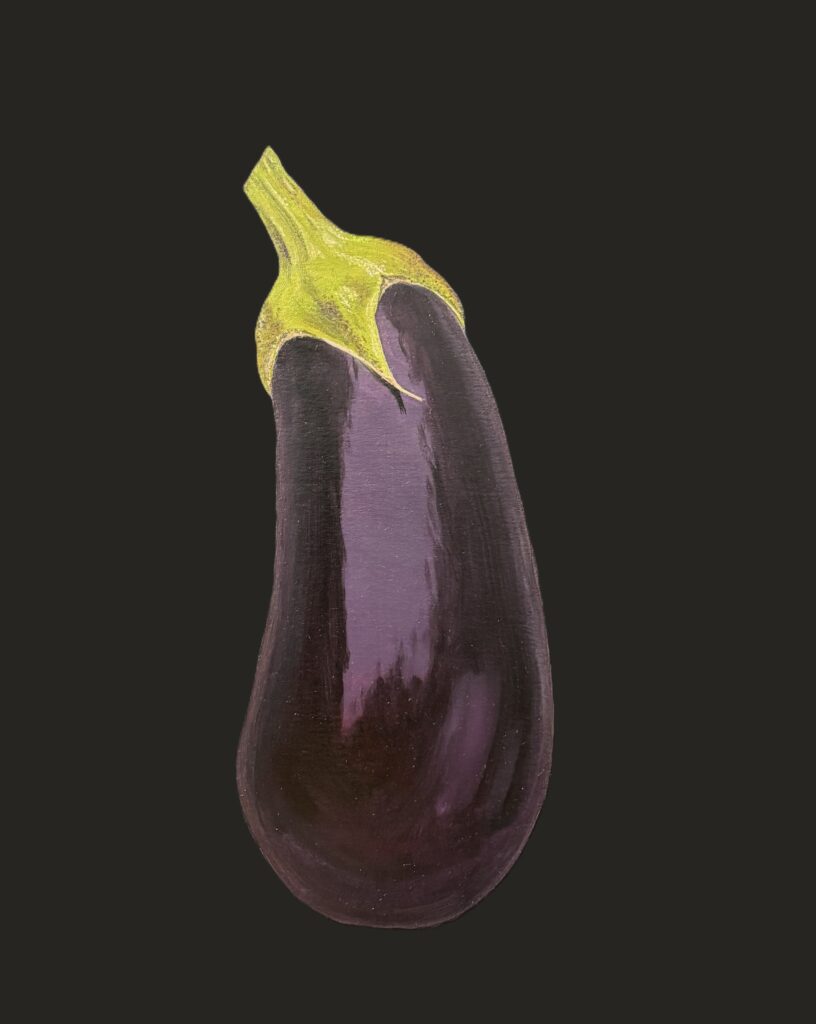 Schilderij van aubergine op zwarte achtergrond
